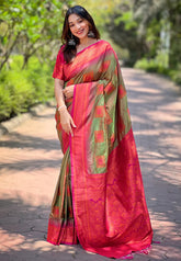 Womens Fashion Ethnic Kanjeevaram Green Color Sarees-MLSHWSA1840GRN